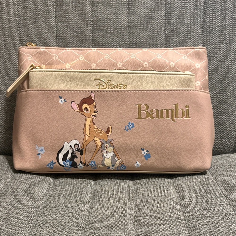 Disney Bambi Pink & Cream Zip Pouch Set Cosmetic Bags